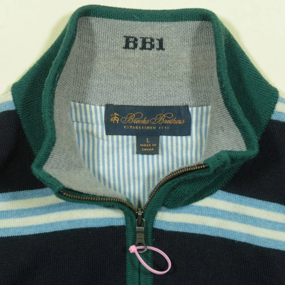 Brooks Brothers Merino Wool 1/4 Zip Sweater Mens XL Blue Green Pullover BB1